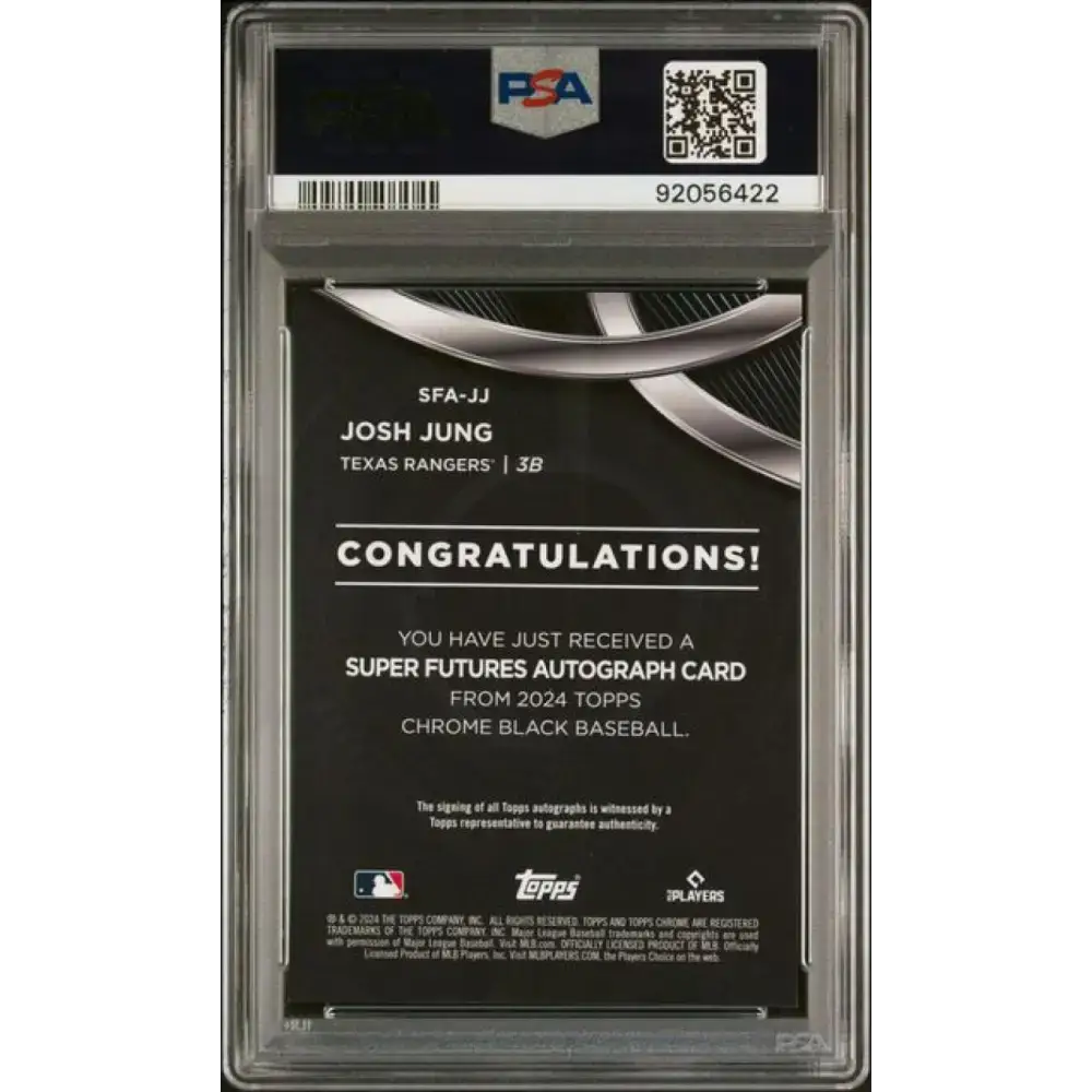 2024 Topps Chrome Black Super Futures Refractor Gold #SFA-JJ Josh Jung PSA 9 MINT Auto 25/50 Texas Rangers Baseball