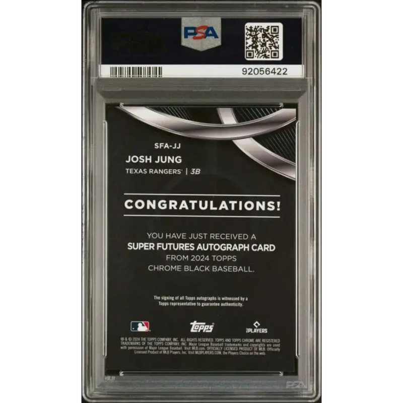 2024 Topps Chrome Black Super Futures Refractor Gold #SFA-JJ Josh Jung PSA 9 MINT Auto 25/50 Texas Rangers Baseball