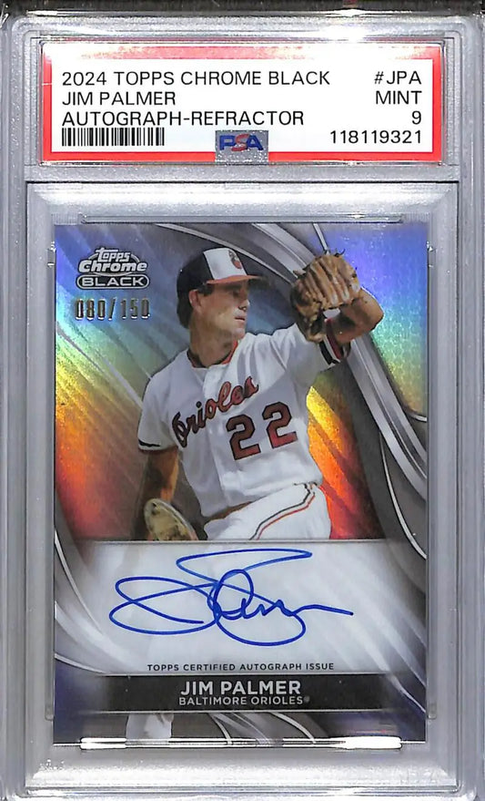 2024 Topps Chrome Black White #CBA-JPA Jim Palmer PSA 9 MINT Auto 80/150 Baltimore Orioles - Baseball Card Single