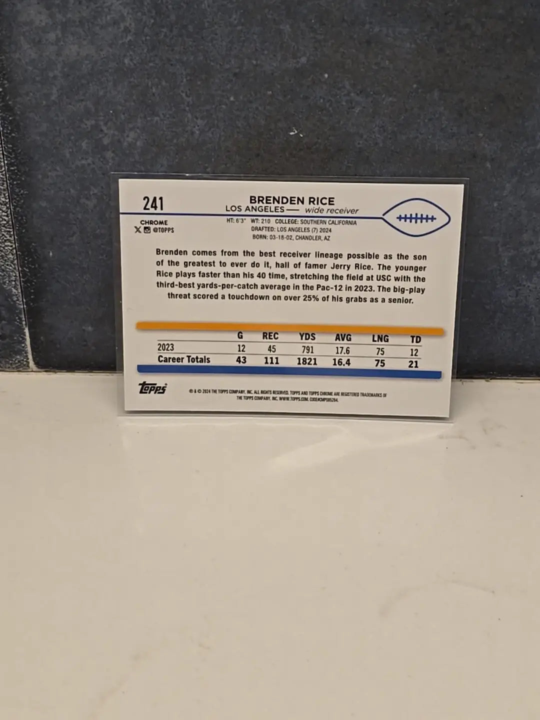 2024 Topps Chrome Brenden Rice #241 PINK REFRACTOR RC Los Angeles Chargers - Football Card Single