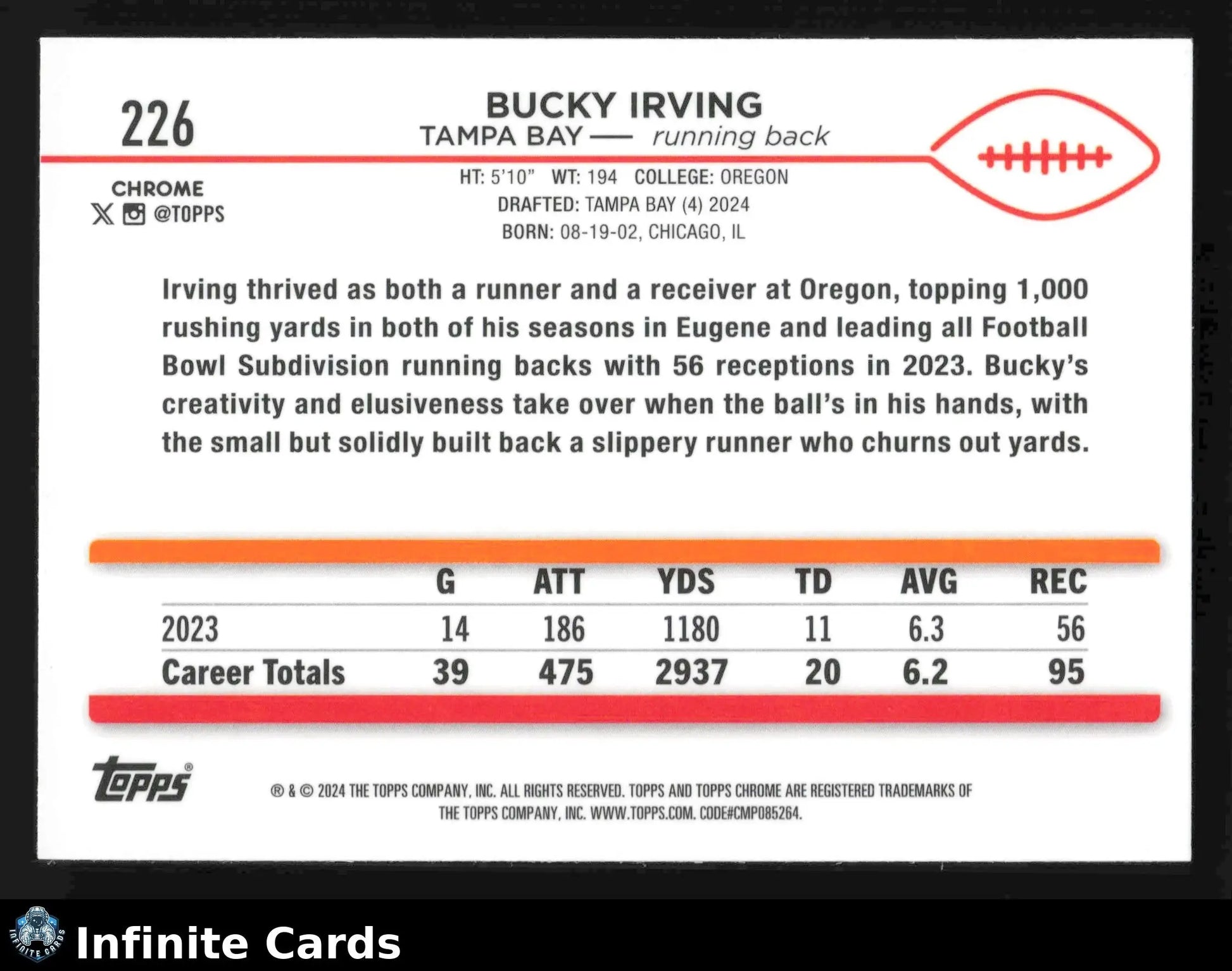 2024 Topps Chrome BUCKY IRVING #226 Tampa Bay Buccaneers RC - Football Card Single