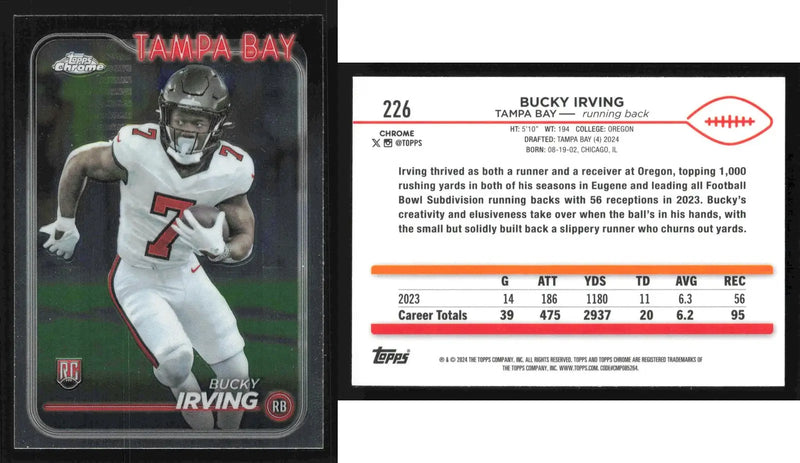 2024 Topps Chrome BUCKY IRVING #226 Tampa Bay Buccaneers RC - Football Card Single