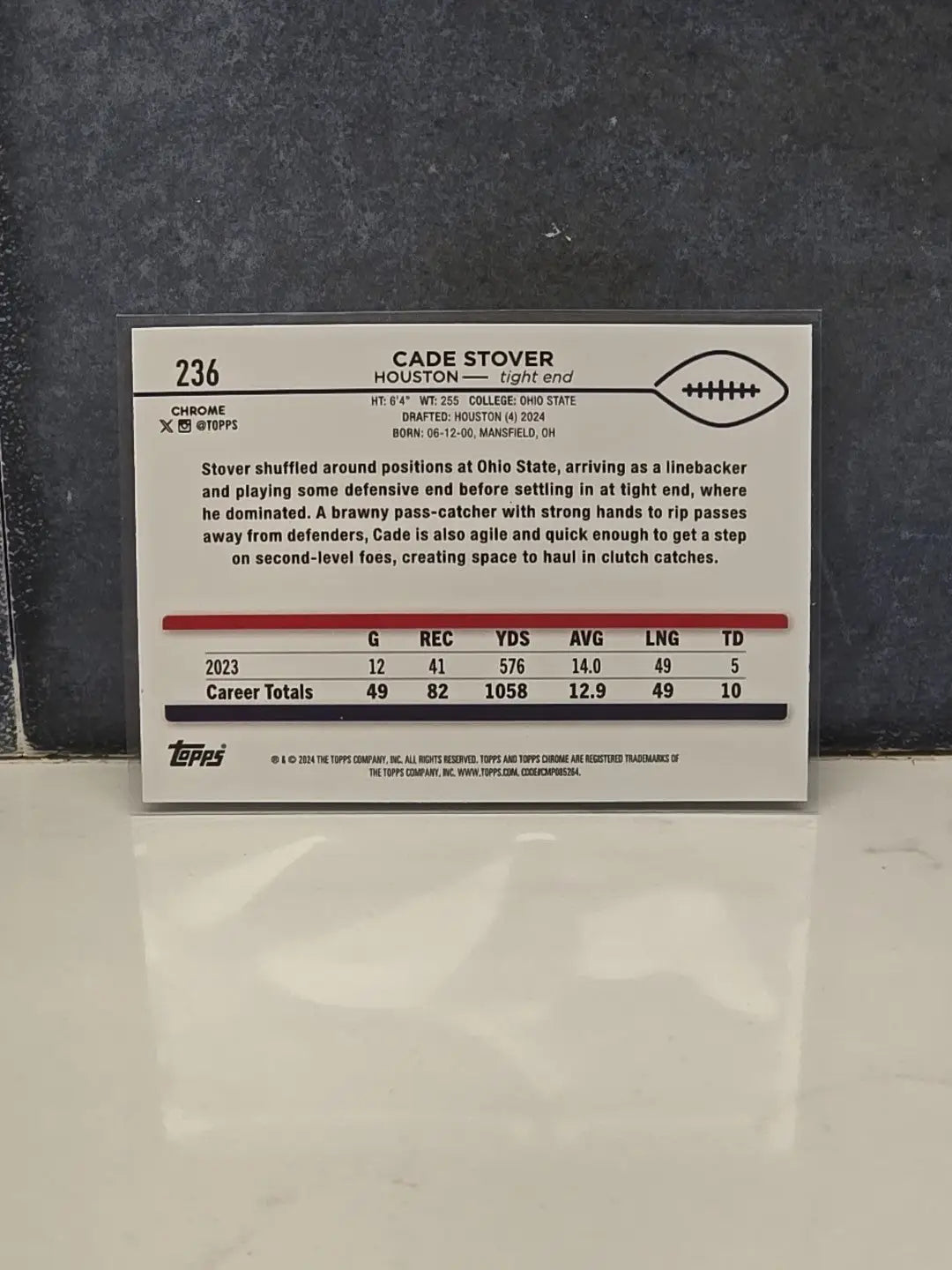 2024 Topps Chrome Cade Stover #236 FOOTBALL Houston Texans RC PRISM REFRACTOR - Football Card Single