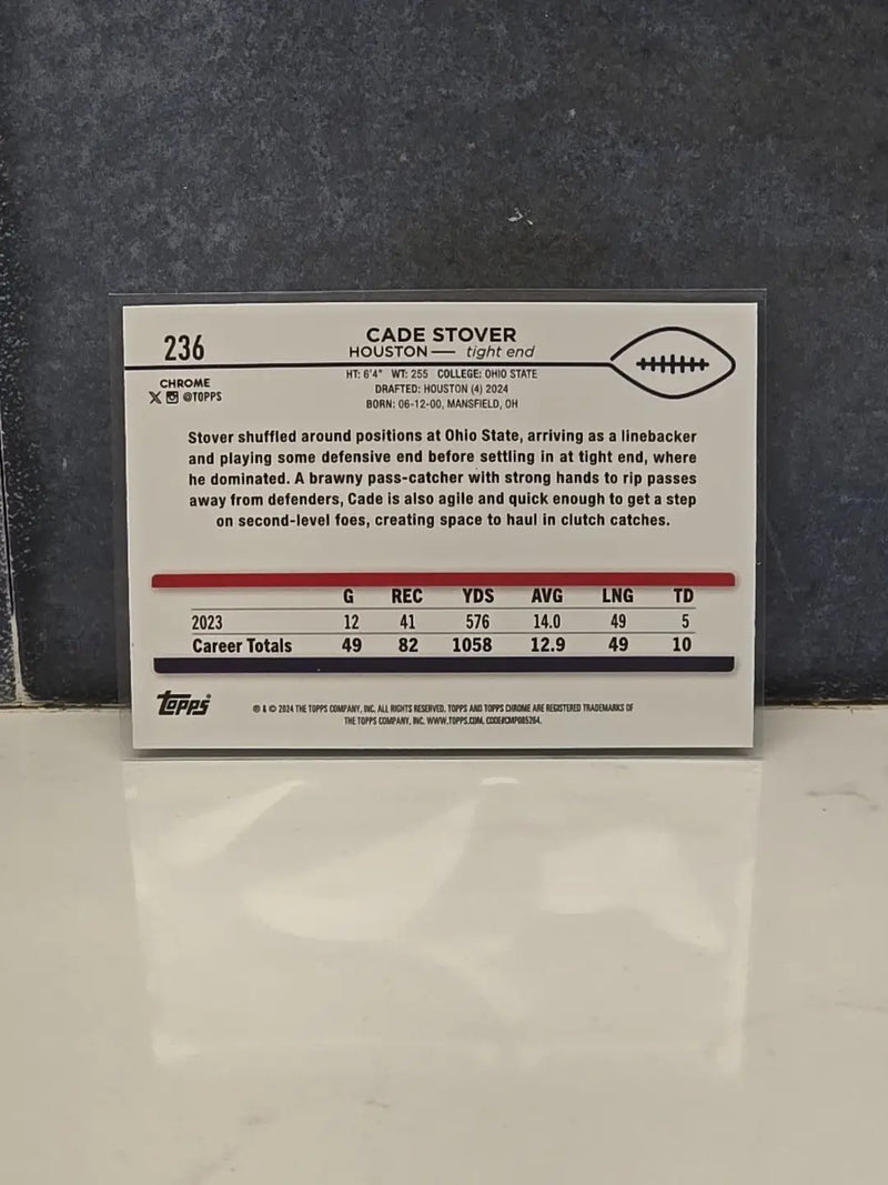 2024 Topps Chrome Cade Stover #236 FOOTBALL Houston Texans RC PRISM REFRACTOR - Football Card Single