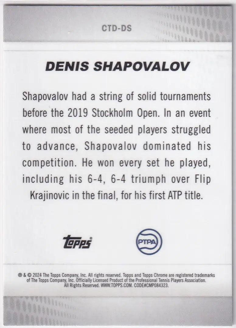 2024 Topps Chrome Captured #CTD-DS Denis Shapovalov - Other