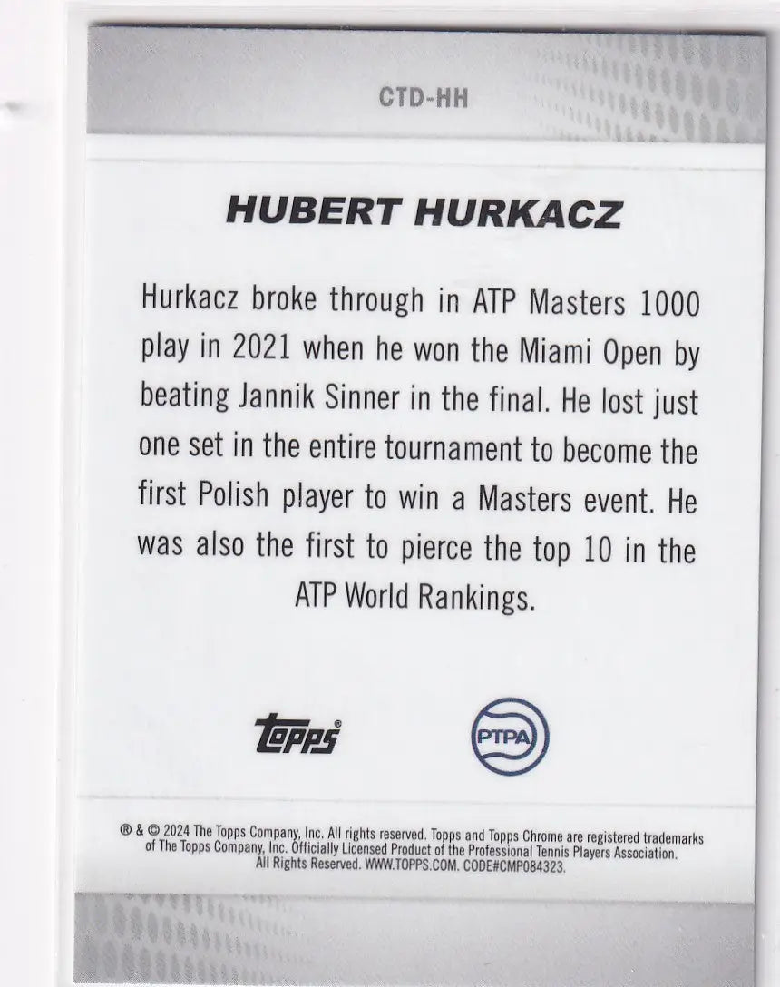 2024 Topps Chrome Captured #CTD-HH Hubert Hurkacz - Other