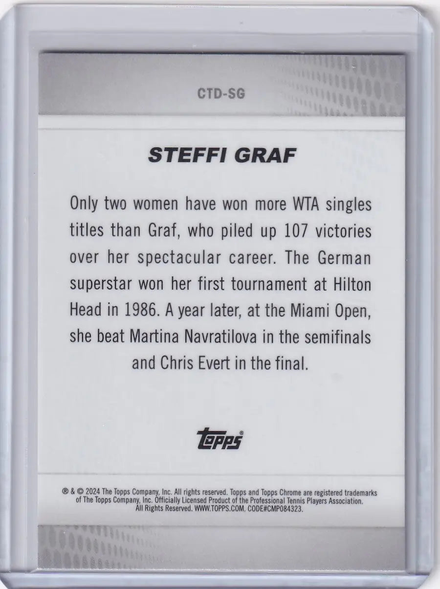Trading card featuring Steffi Graf’s career achievements from Topps Chrome Captured