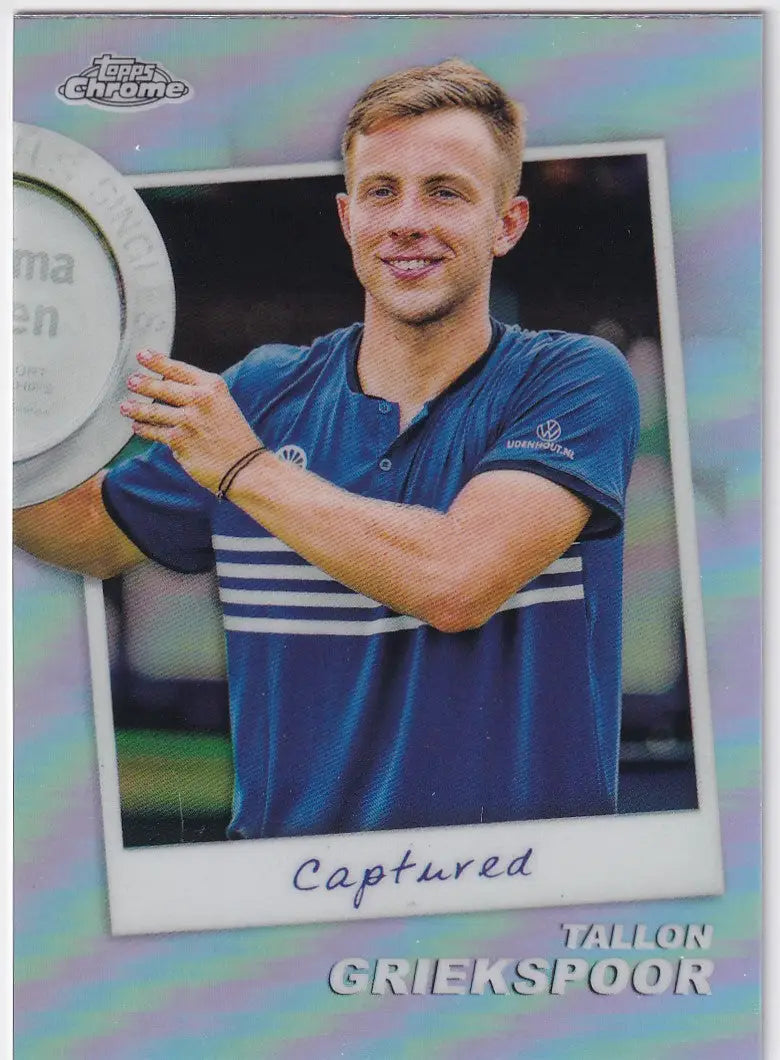 Topps Chrome Captured baseball card of Tallon Griekspoor in blue striped polo shirt