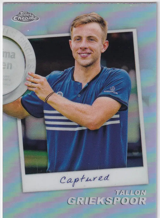 Topps Chrome Captured baseball card of Tallon Griekspoor in blue striped polo shirt