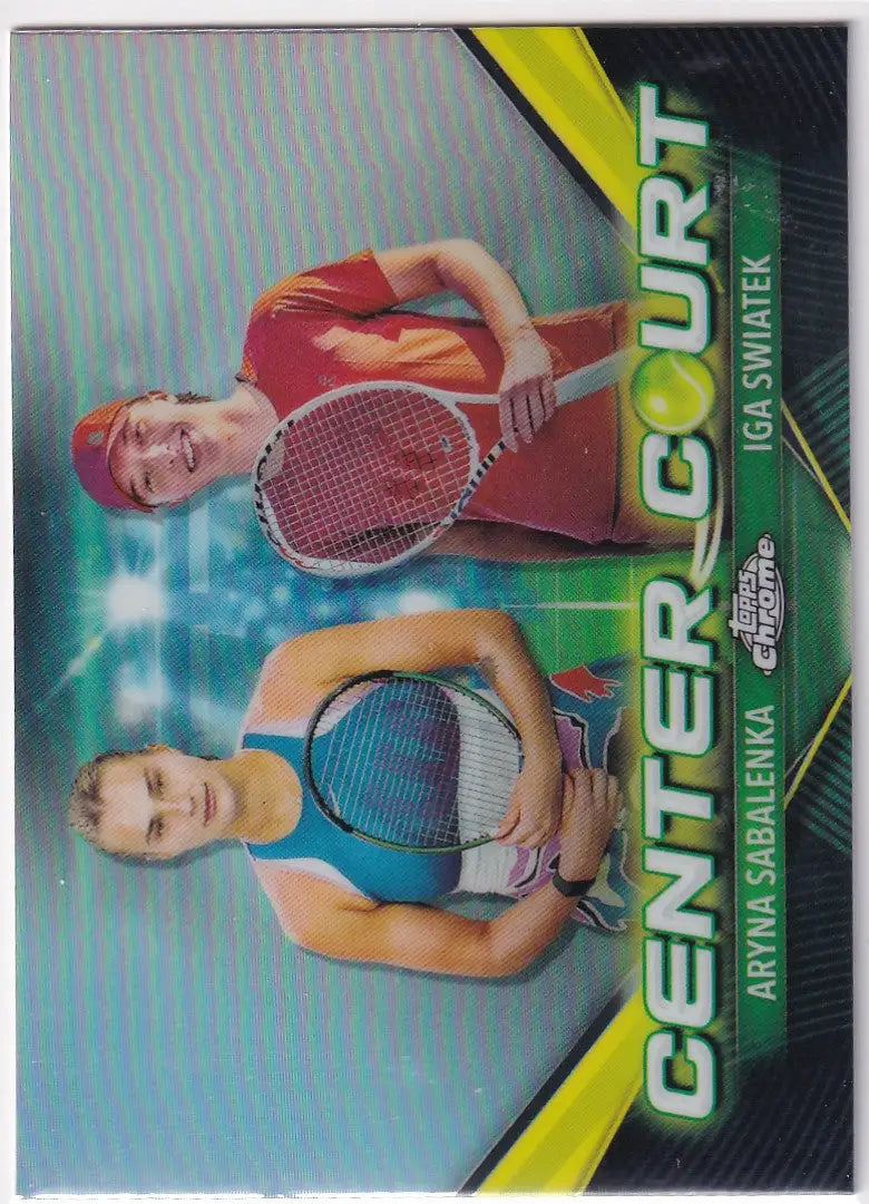 Tennis trading card of Iga Swiatek from 2024 Topps Chrome Center Court collection