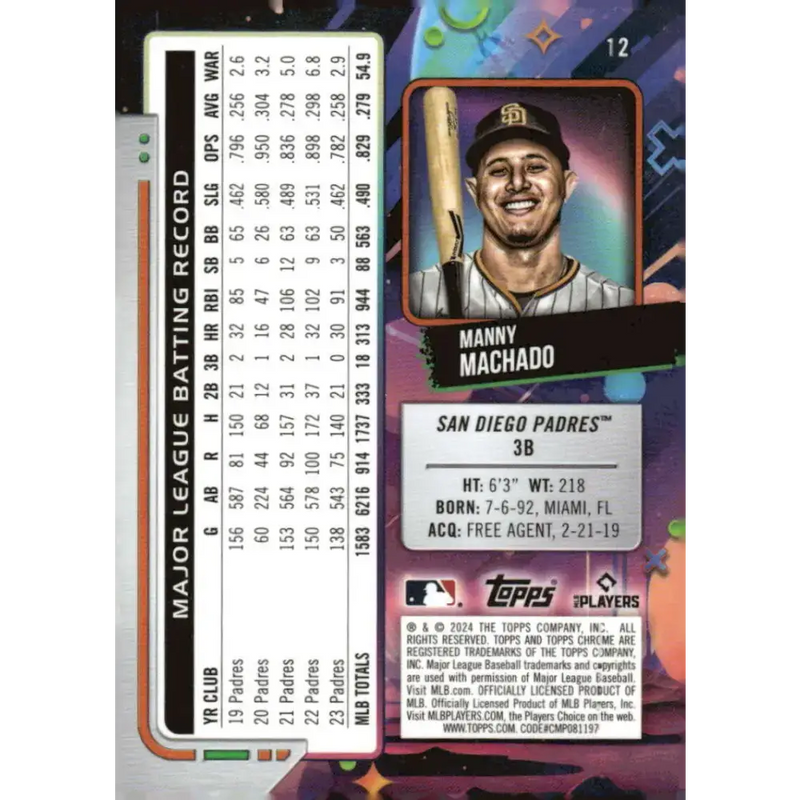 2024 Topps Chrome Cosmic #12 Manny Machado NM-MT San Diego Padres Baseball Card - Baseball Card Single