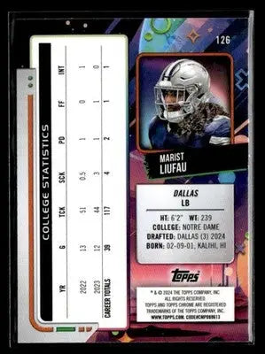2024 Topps Chrome Cosmic #126 Marist Liufau Refractors - Football Card Single