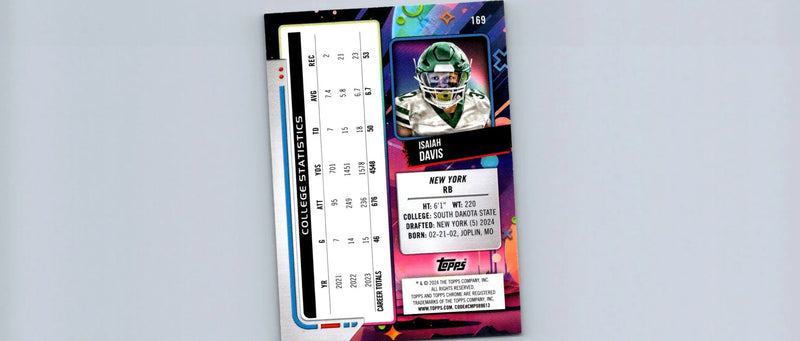 Isaiah Davis football trading card from 2024 Topps Chrome Cosmic series