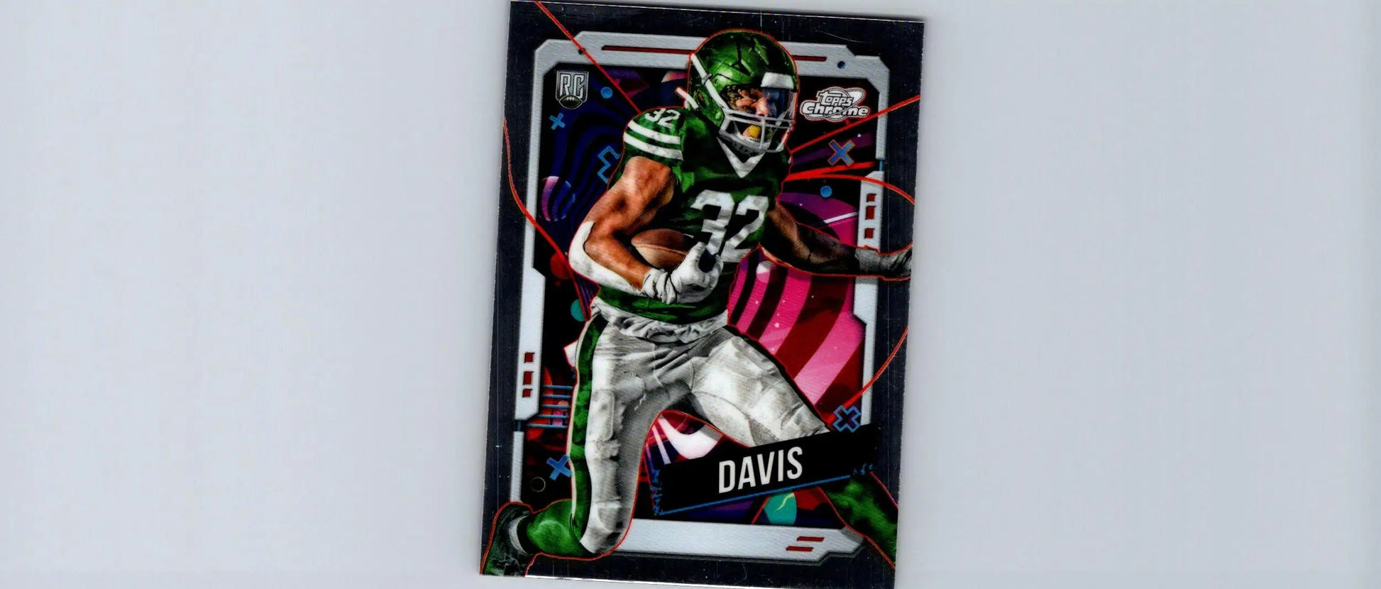 Football trading card featuring Isaiah Davis in a green and white Topps Chrome Cosmic design