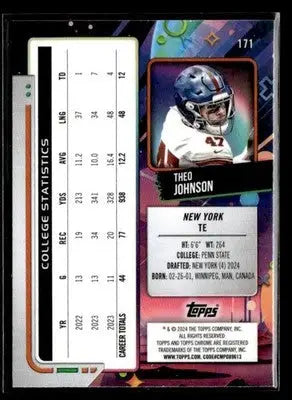 2024 Topps Chrome Cosmic #171 Theo Johnson - Football Card Single