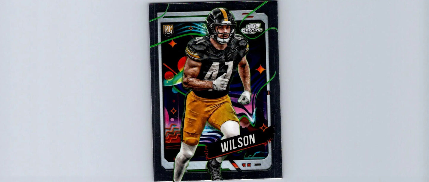 Payton Wilson 2024 Topps Chrome Cosmic trading card featuring player in black and gold uniform