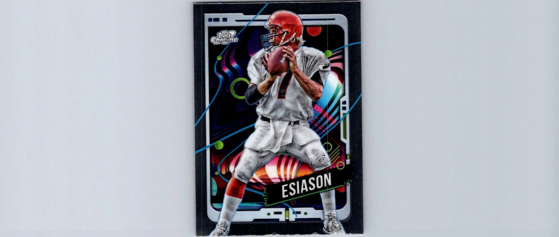 Football trading card featuring Boomer Esiason in uniform from 2024 Topps Chrome Cosmic