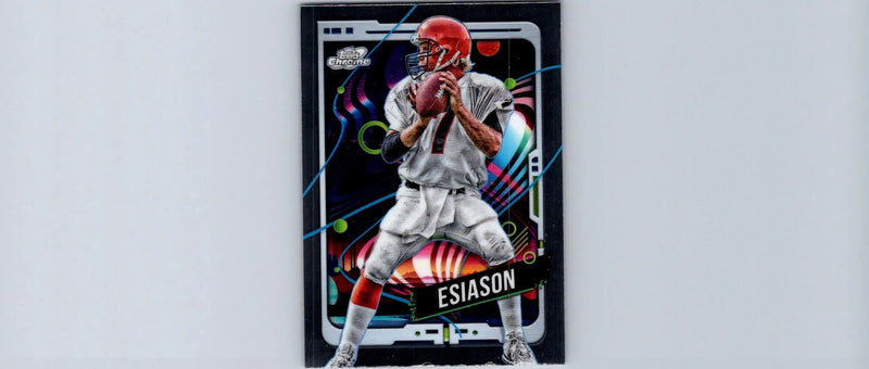Football trading card featuring Boomer Esiason in uniform from 2024 Topps Chrome Cosmic