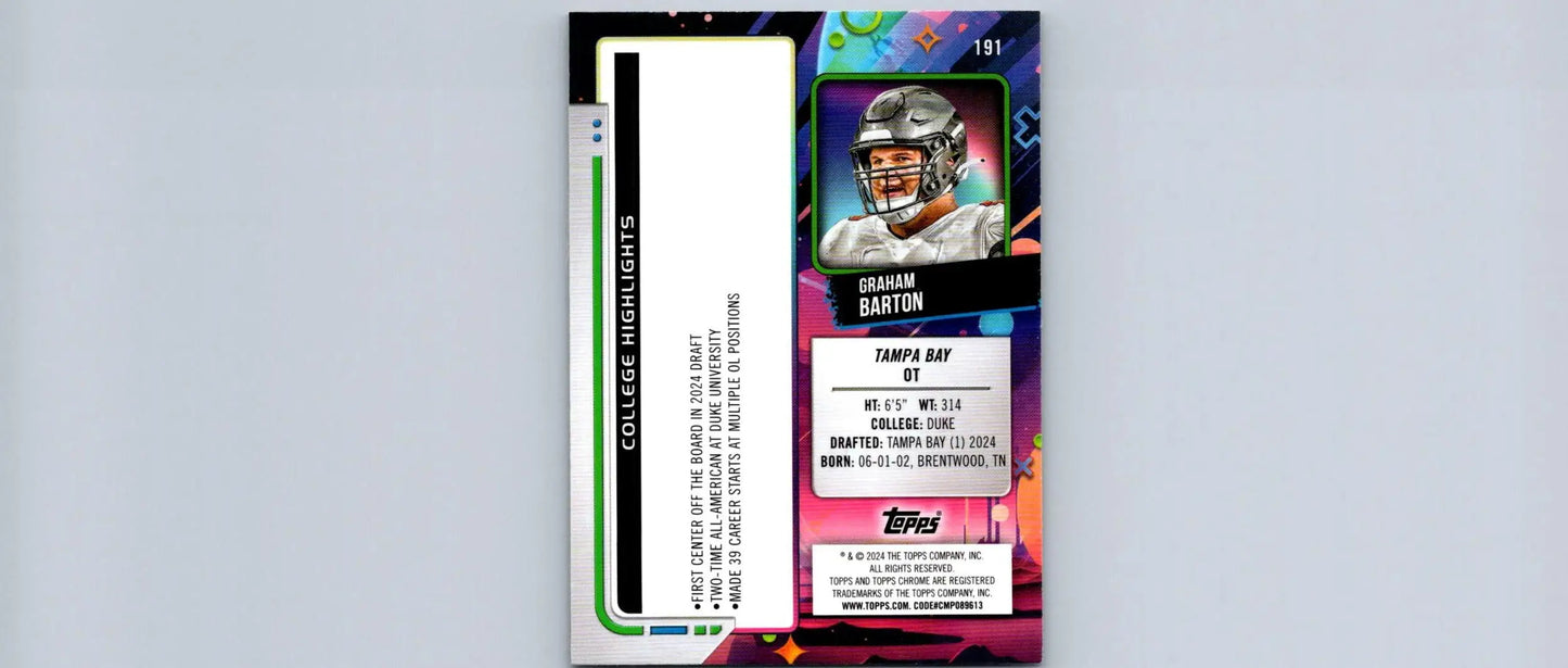 Collectible trading card featuring Graham Barton from 2024 Topps Chrome Cosmic series