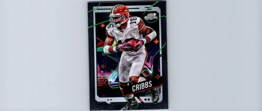 Football trading card featuring Josh Cribbs in white and brown uniform from 2024 Topps Chrome Cosmic