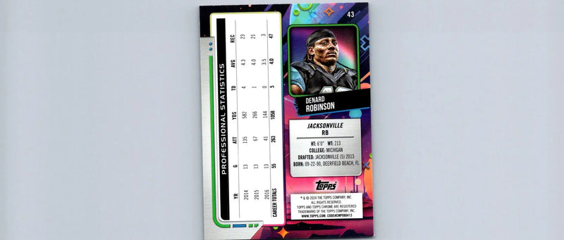 Football trading card of Denard Robinson from 2024 Topps Chrome Cosmic series