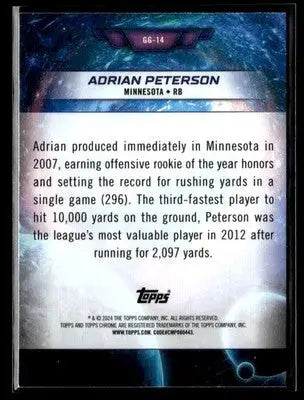2024 Topps Chrome Cosmic #GG-14 Adrian Peterson Galaxy Greats Minnesota Vikings - Football Card Single