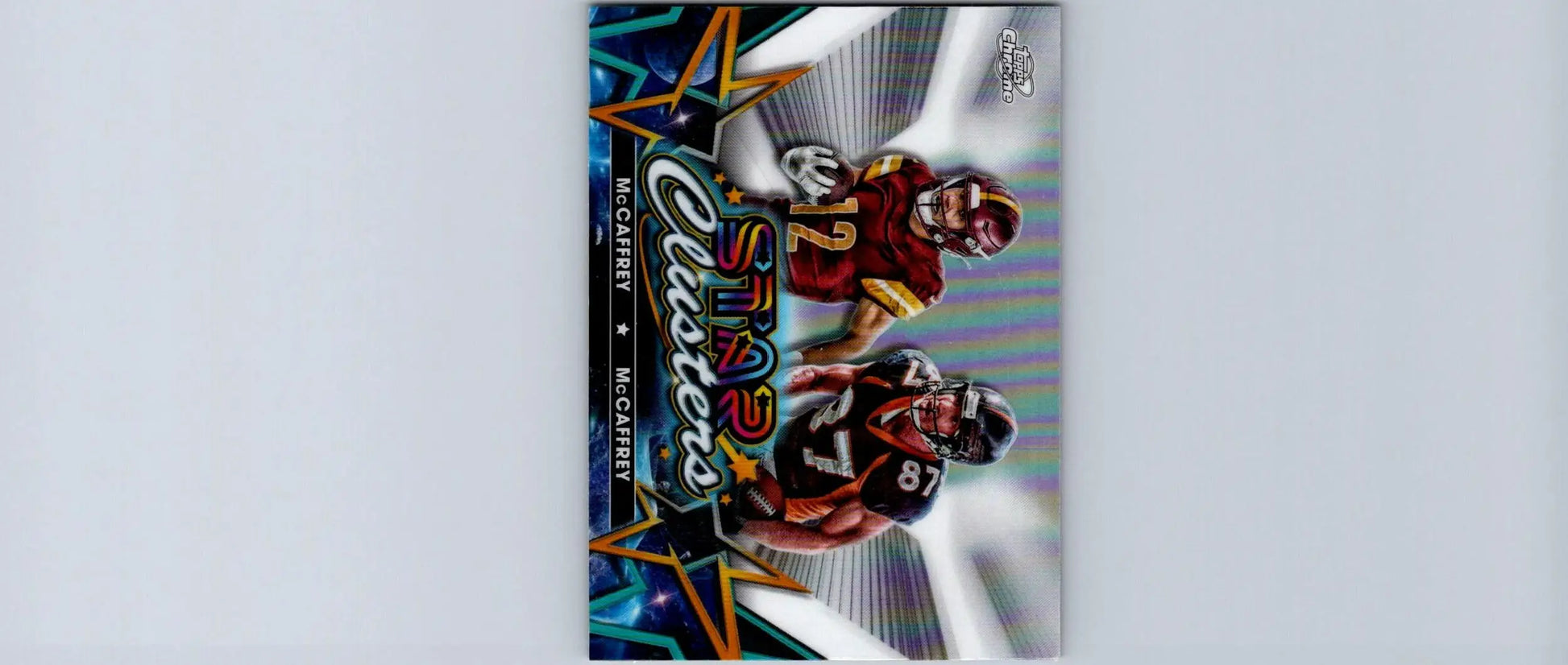 Football trading card featuring Luke McCaffrey and Ed McCaffrey from Topps Chrome Cosmic