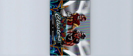 Football trading card featuring Luke McCaffrey and Ed McCaffrey from Topps Chrome Cosmic