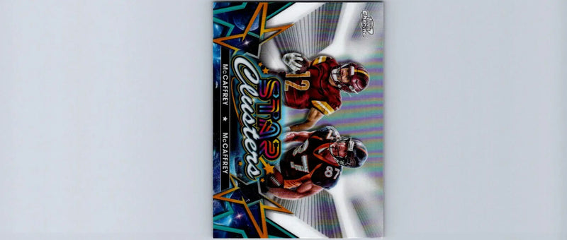 Football trading card featuring Luke McCaffrey and Ed McCaffrey from Topps Chrome Cosmic