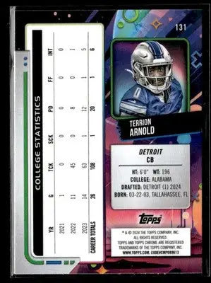 2024 Topps Chrome Cosmic Terrion Arnold #131 RC Detroit Lions - Football Card Single