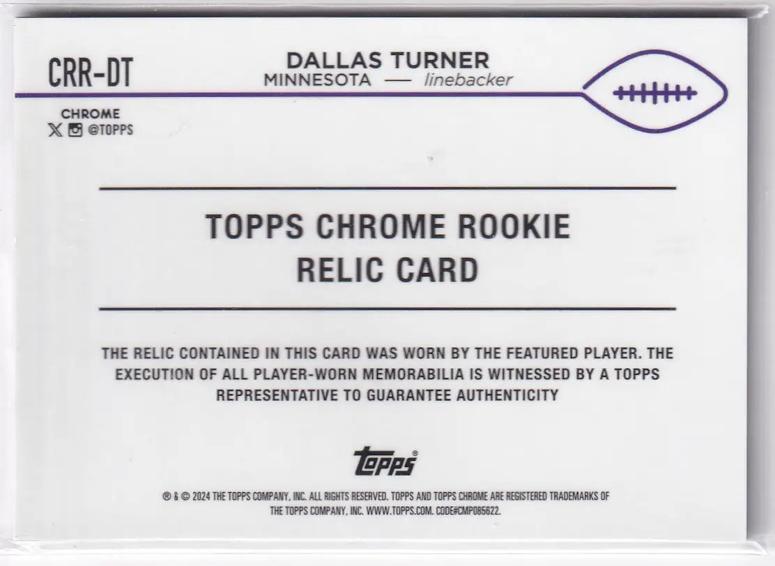 2024 TOPPS CHROME #CRR-DT DALLAS TURNER PATCH- MINNESOTA VIKINGS