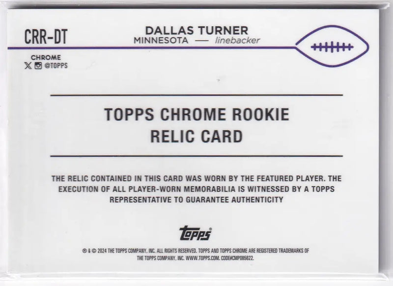 2024 TOPPS CHROME #CRR-DT DALLAS TURNER PATCH- MINNESOTA VIKINGS