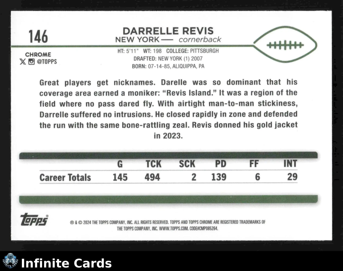 2024 Topps Chrome DARRELLE REVIS #146 New York Jets HOF - Football Card Single