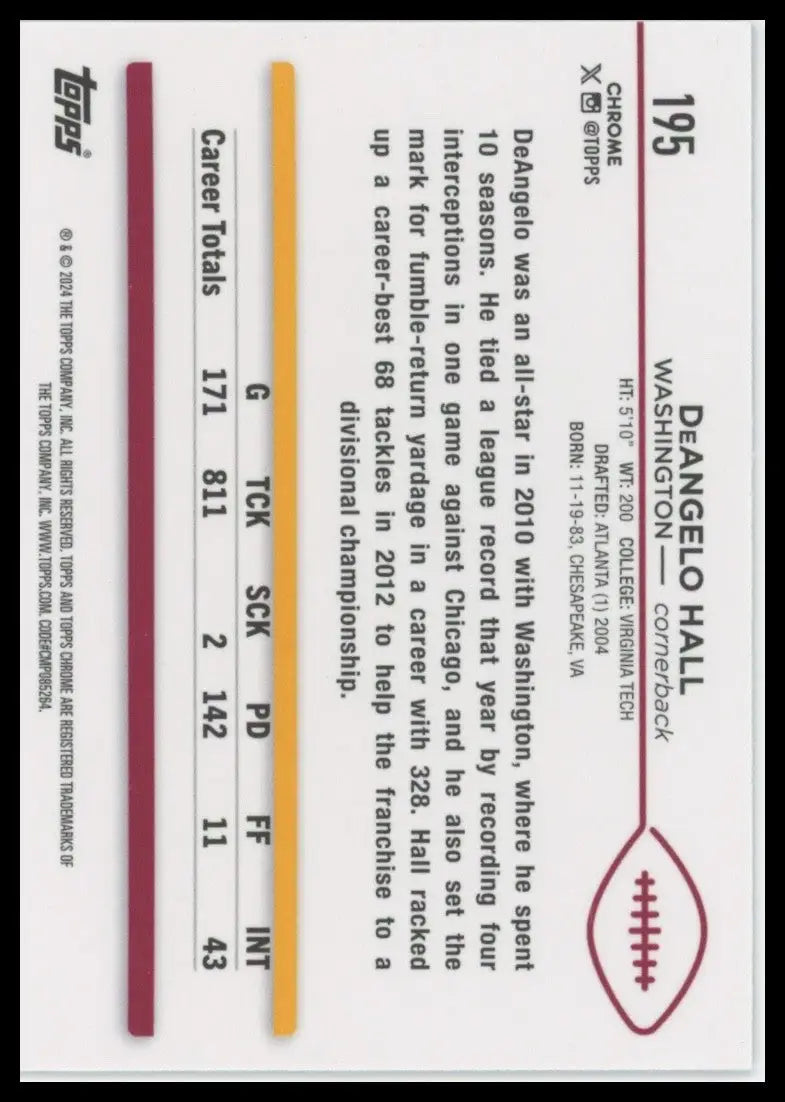 2024 Topps Chrome - DeAngelo Hall #195 - Football Card Single
