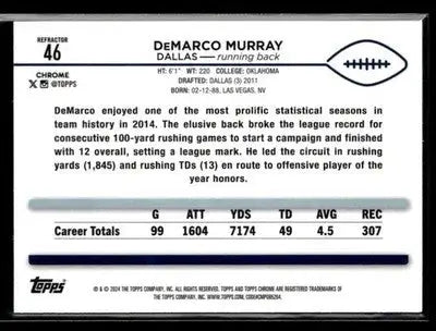 2024 Topps Chrome DeMarco Murray #46 Refractor Dallas Cowboys