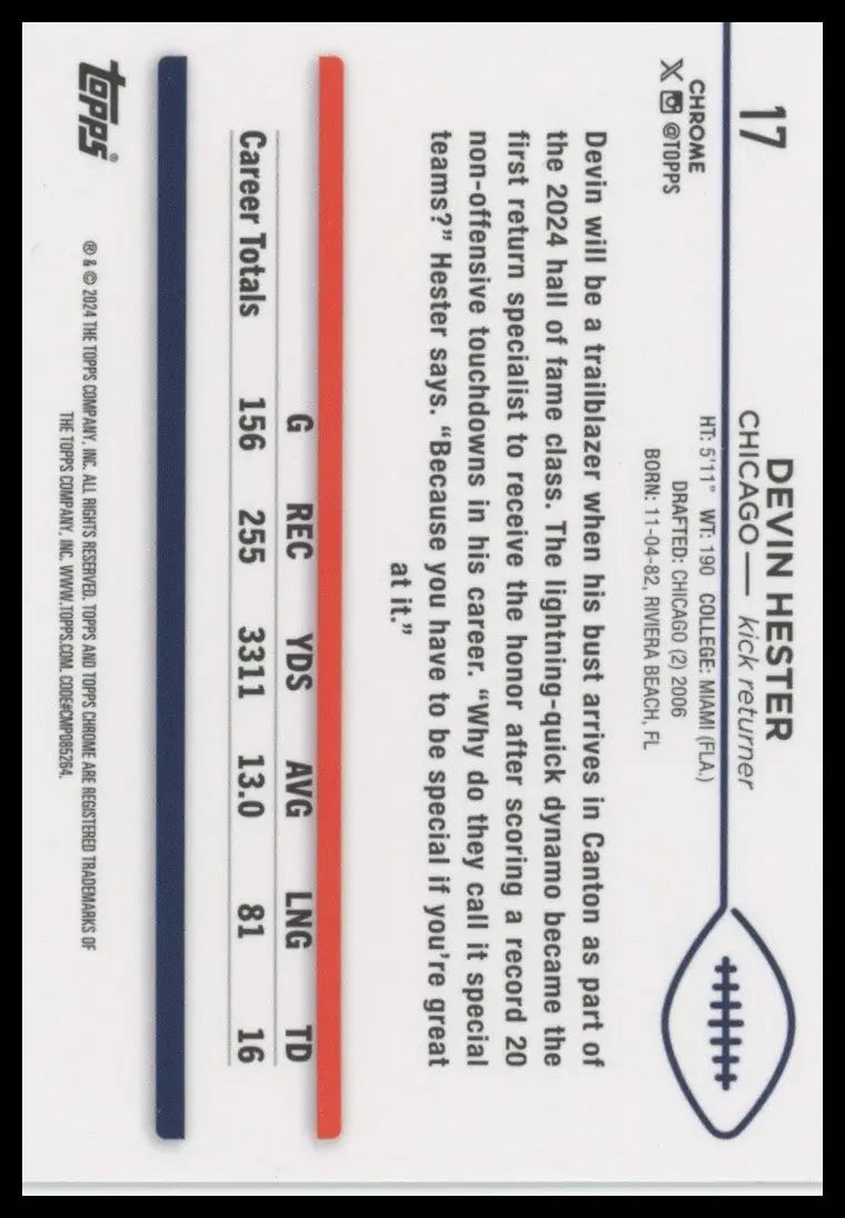 2024 Topps Chrome - Devin Hester #17 - Football Card Single