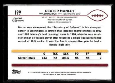 2024 Topps Chrome Dexter Manley #199 Washington Redskins