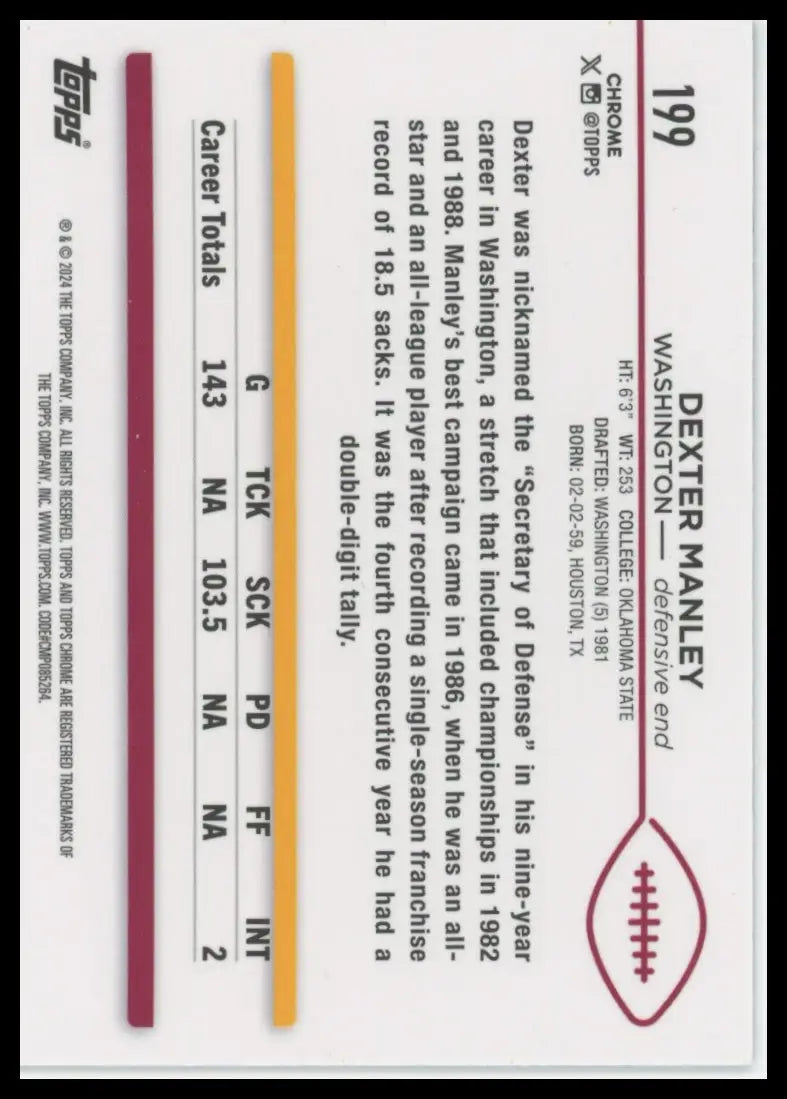 2024 Topps Chrome Dexter Manley 199 Washington Redskins - Football Card Single