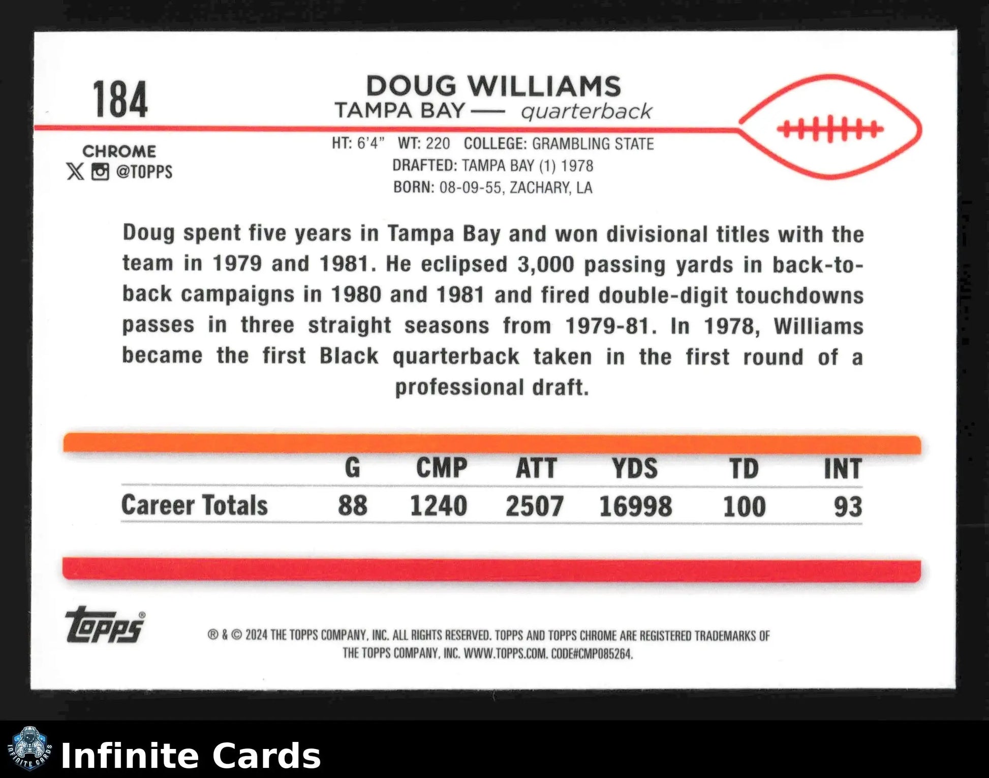 2024 Topps Chrome DOUG WILLIAMS #184 Prism Refractor Tampa Bay Buccaneers - Football Card Single
