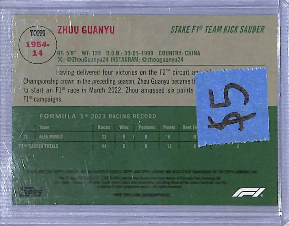 2024 Topps Chrome F1 1954 #1954-14 Zhou Guanyu NM-MT - Racing Card Single