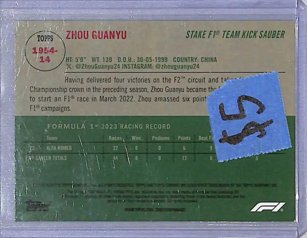 2024 Topps Chrome F1 1954 #1954-14 Zhou Guanyu NM-MT - Racing Card Single