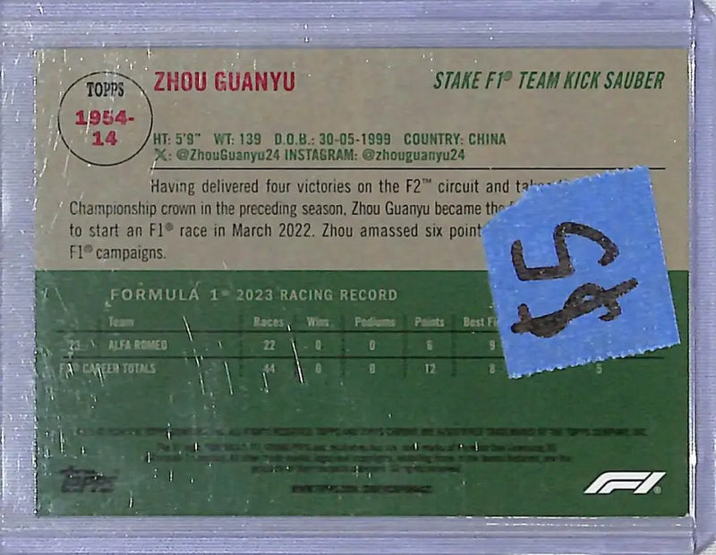 2024 Topps Chrome F1 1954 #1954-14 Zhou Guanyu NM-MT - Racing Card Single