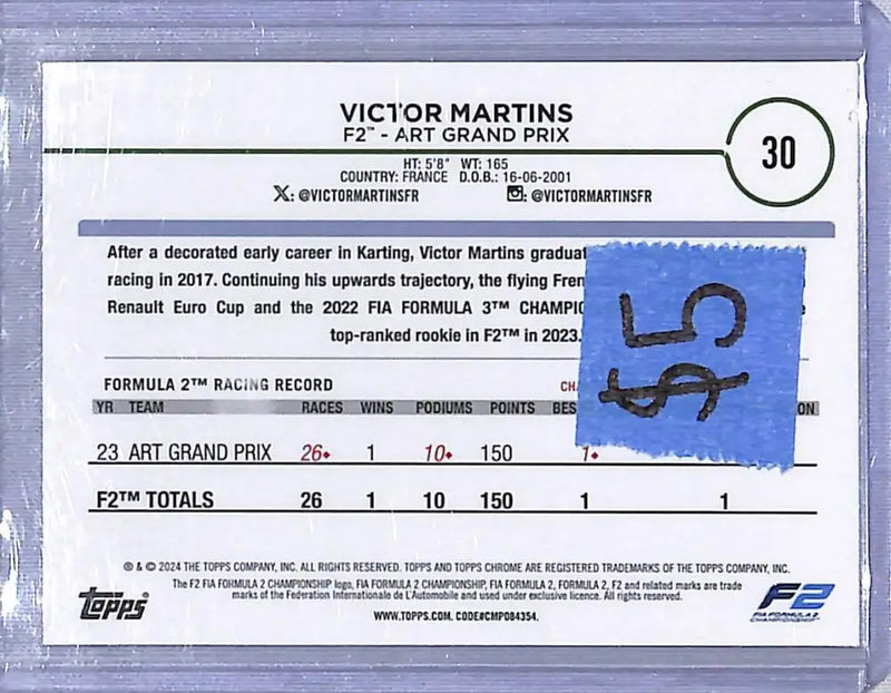 2024 Topps Chrome F1 Checkered Flag #30 Victor Martins NM-MT - Racing Card Single