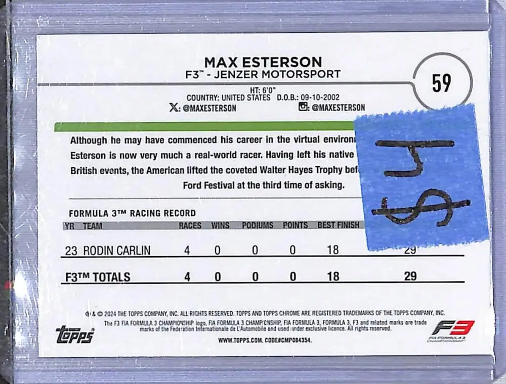2024 Topps Chrome F1 Checkered Flag #59 Max Esterson NM-MT - Racing Card Single