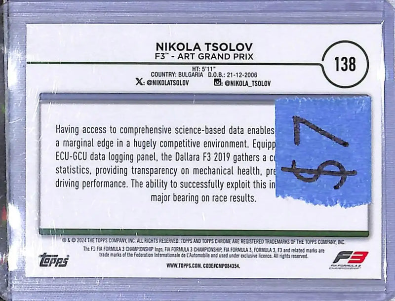 2024 Topps Chrome F1 Negative Ray-Wave #138 Nikola Tsolov NM-MT - Racing Card Single