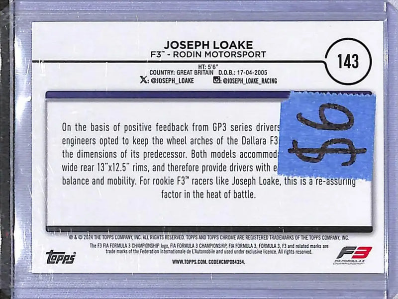 2024 Topps Chrome F1 Negative Ray-Wave #143 Joseph Loake NM-MT - Racing Card Single