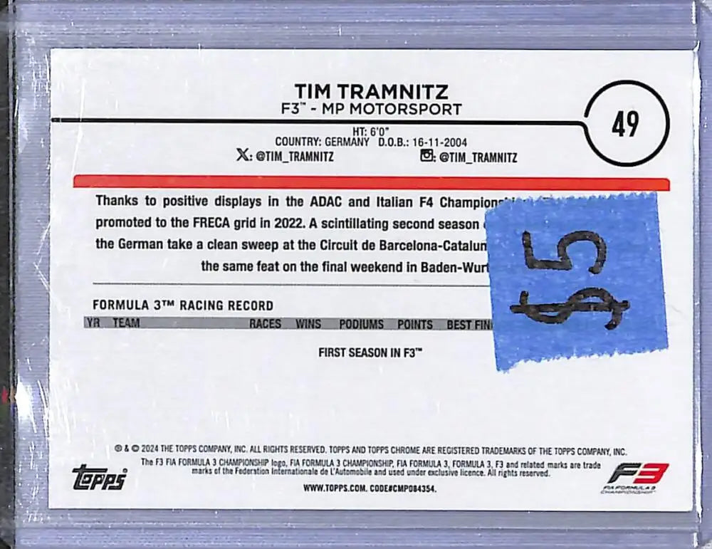 2024 Topps Chrome F1 Negative Ray-Wave #49 Tim Tramnitz NM-MT - Racing Card Single