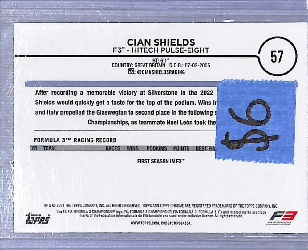2024 Topps Chrome F1 Negative Ray-Wave #57 Cian Shields NM-MT - Racing Card Single