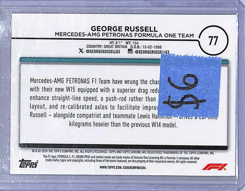 2024 Topps Chrome F1 Negative Ray-Wave #77 George Russell NM-MT - Racing Card Single
