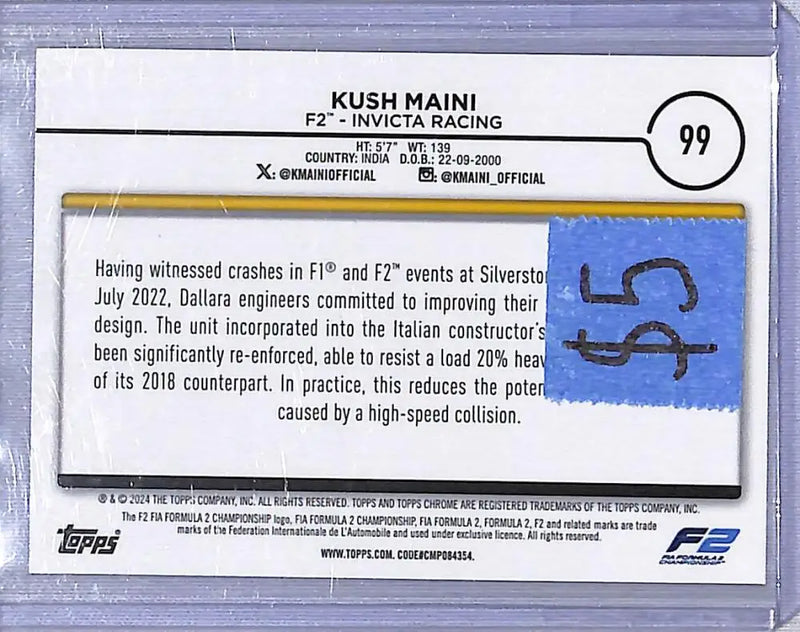 2024 Topps Chrome F1 Negative Ray-Wave #99 Kush Maini NM-MT - Racing Card Single
